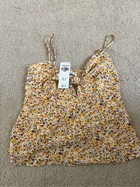Abercrombie & Fitch Yellow Floral Tie-Front Spaghetti Cami